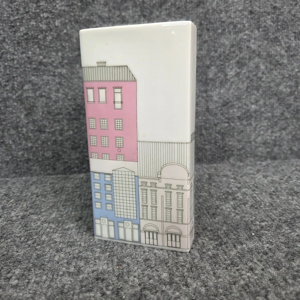 Vintage‎ 1980's Thomas Germany Geometric Skyline Houses Ceramic Rosenthal Vase